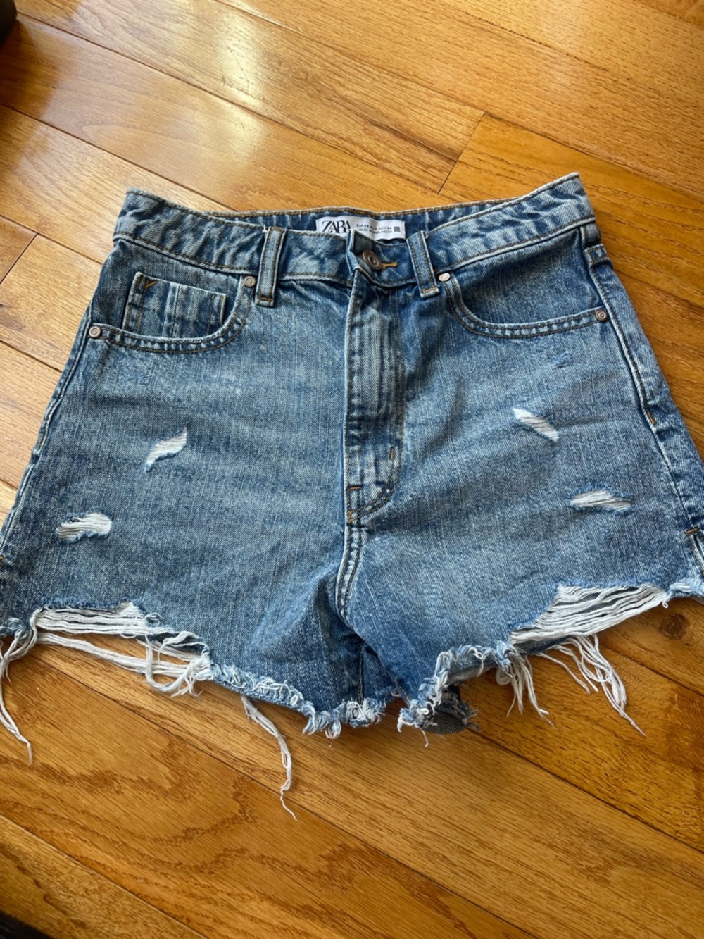 Zara Light Blue Distressed Denim Cutoff Shorts